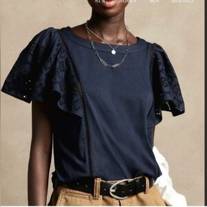 Preppy Blue Fitted Embellished Blouse Size Medium By Banana Republic Factory